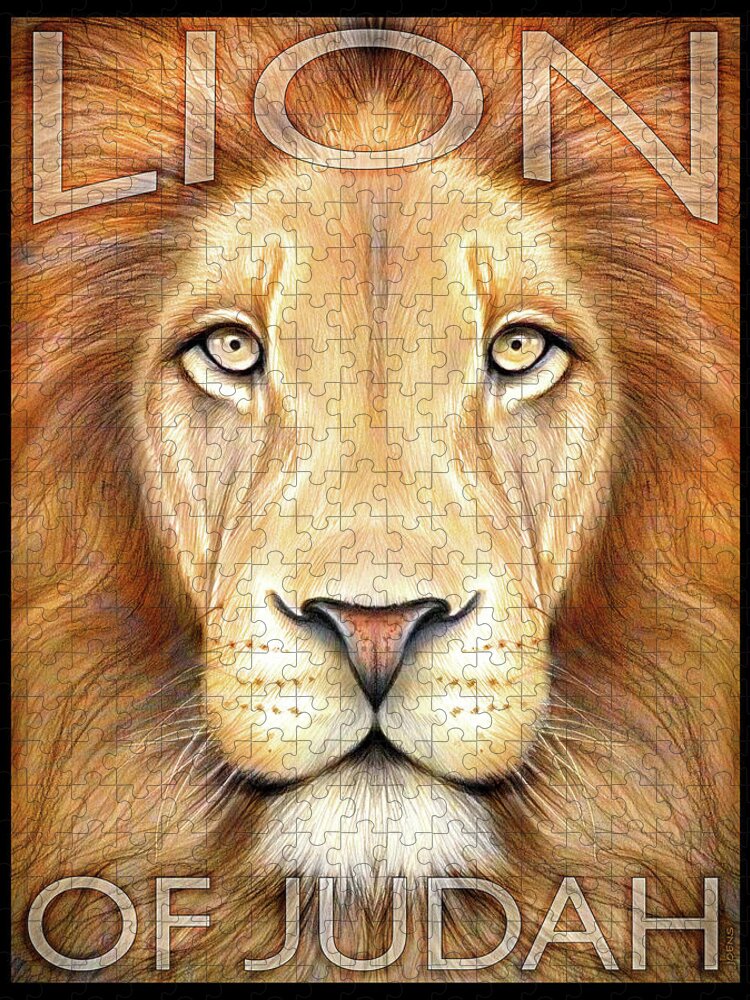 Lion Of Judah Puzzle featuring the drawing Lion of Judah by Greg Joens