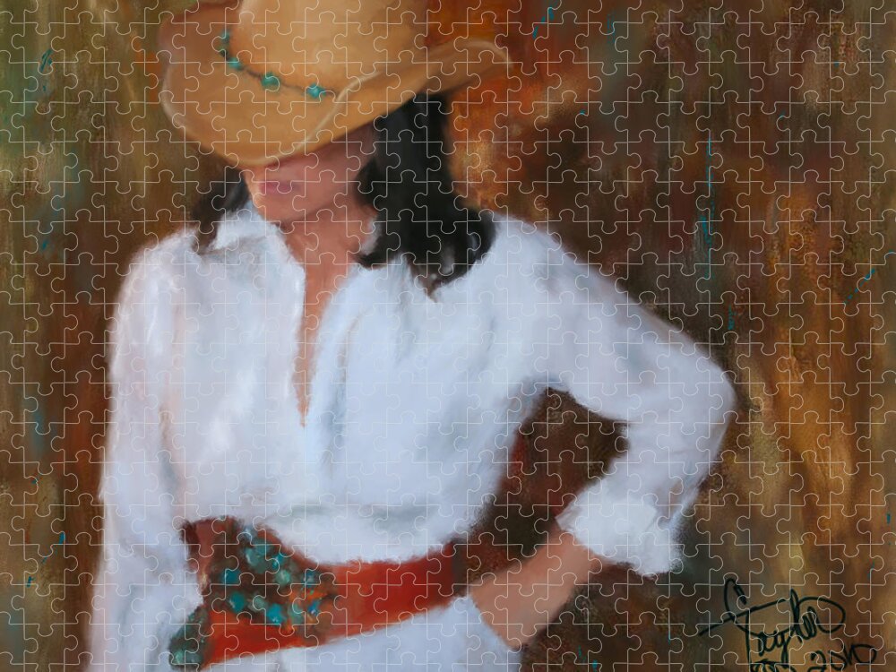 Cowgirl Jigsaw Puzzle featuring the painting Liquid Turquoise by Colleen Taylor