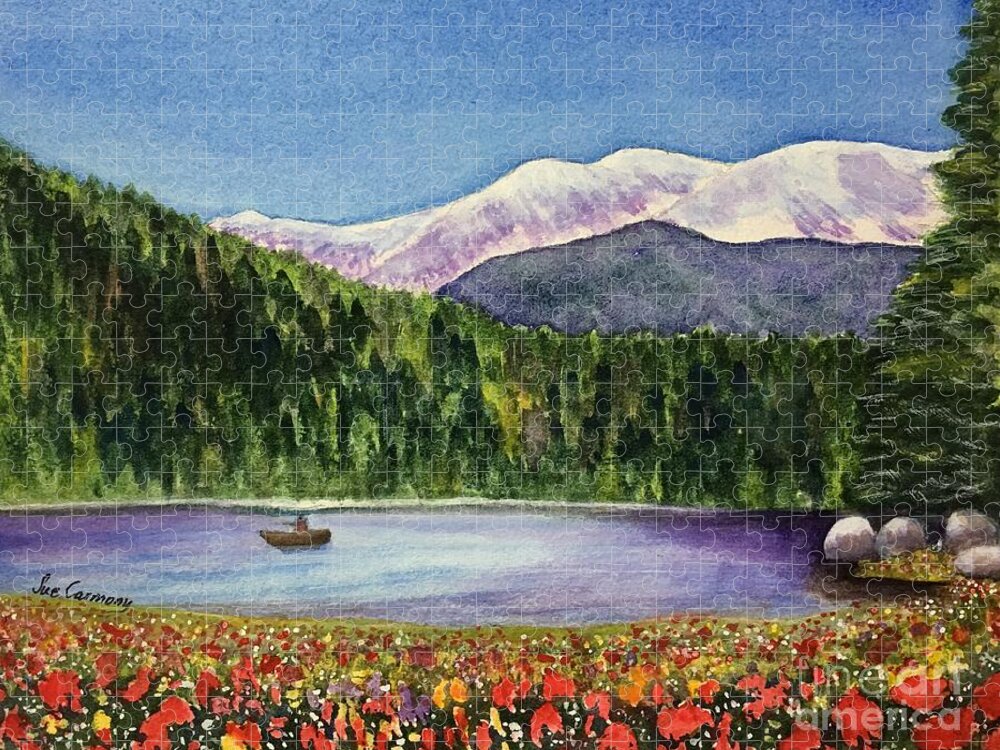 Mountains Jigsaw Puzzle featuring the painting Little Bit of Paradise by Sue Carmony
