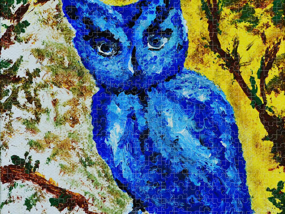Indiana Jigsaw Puzzle featuring the painting Little Blue Owl by Alys Caviness-Gober