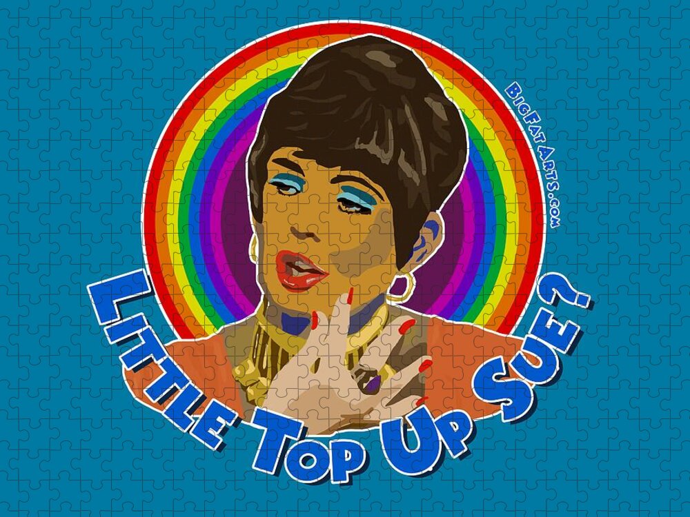 Abigails Party Alison Steadman Demis Roussos Play Mike Leigh Beautiful Lips Top Up Sue Jigsaw Puzzle featuring the digital art Little Top Up Sue by BFA Prints