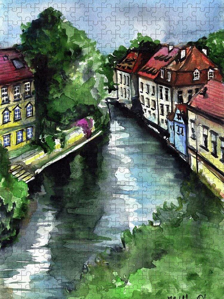 Prague Jigsaw Puzzle featuring the painting Little Venice in Prague Certovka Canal by Dora Hathazi Mendes