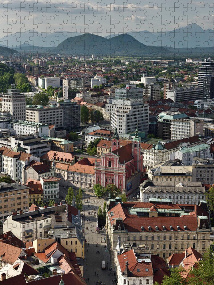 Aerial Jigsaw Puzzle featuring the photograph Ljubljana capital city of Slovenia with the Karawanks, Kamnik Sa by Reimar Gaertner