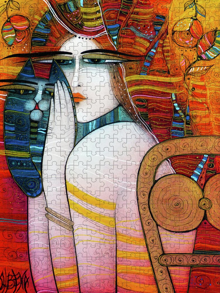 Albena Jigsaw Puzzle featuring the painting Le chat bleu by Albena Vatcheva