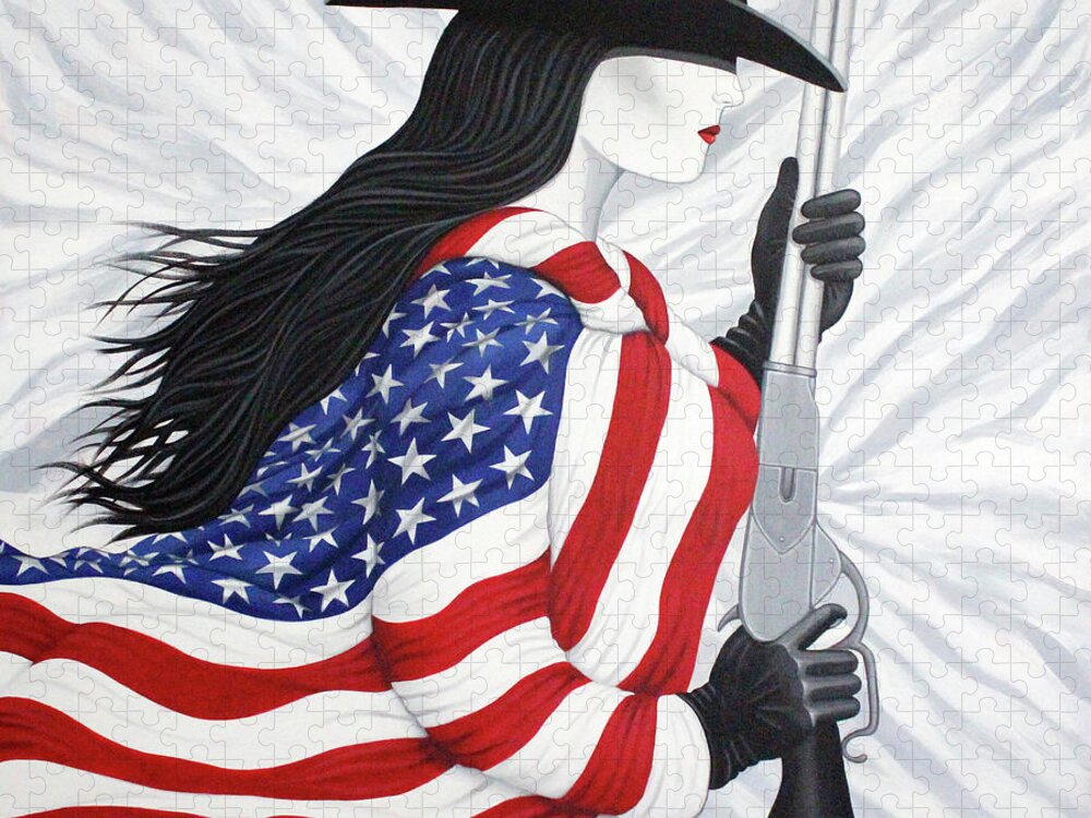 America Jigsaw Puzzle featuring the painting Locked And Loaded Number Two by Lance Headlee