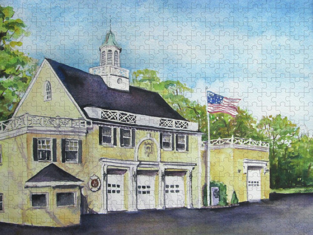 Locust Valley Jigsaw Puzzle featuring the painting Locust Valley Firehouse by Susan Herbst