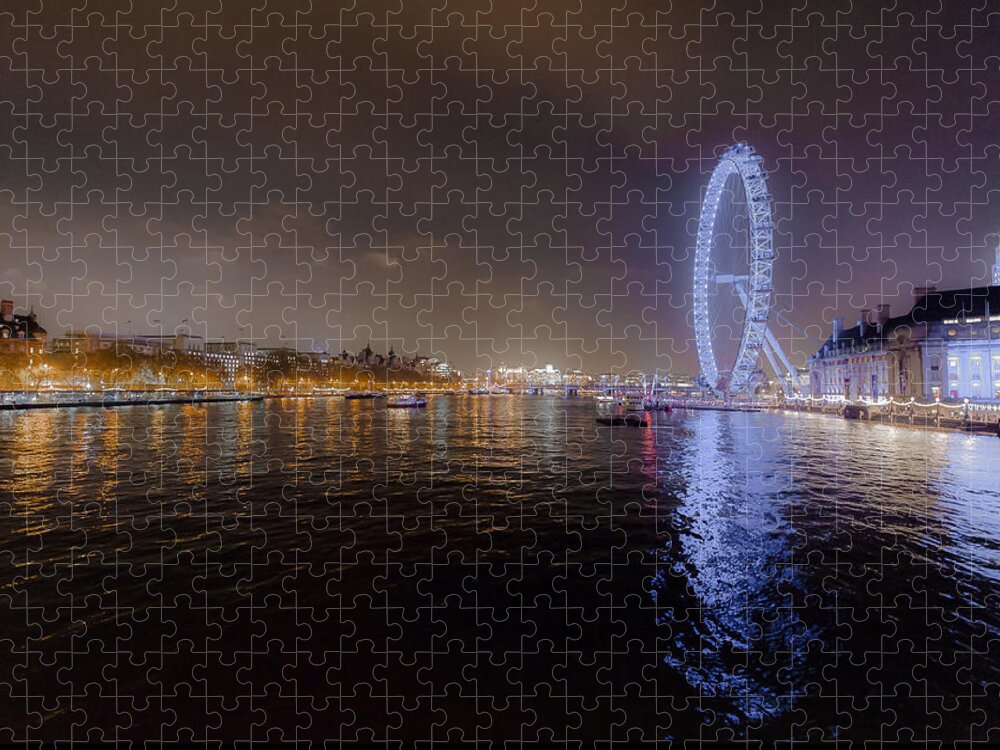 Britian Jigsaw Puzzle featuring the photograph London eye at night by Patrick Kain