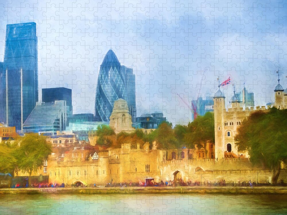 London Jigsaw Puzzle featuring the painting London Skyline Impression by Lutz Baar