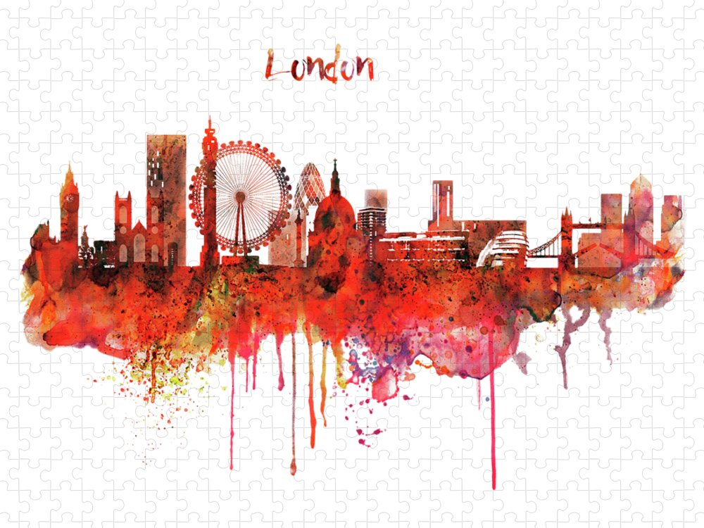 London Jigsaw Puzzle featuring the painting London Skyline watercolor by Marian Voicu