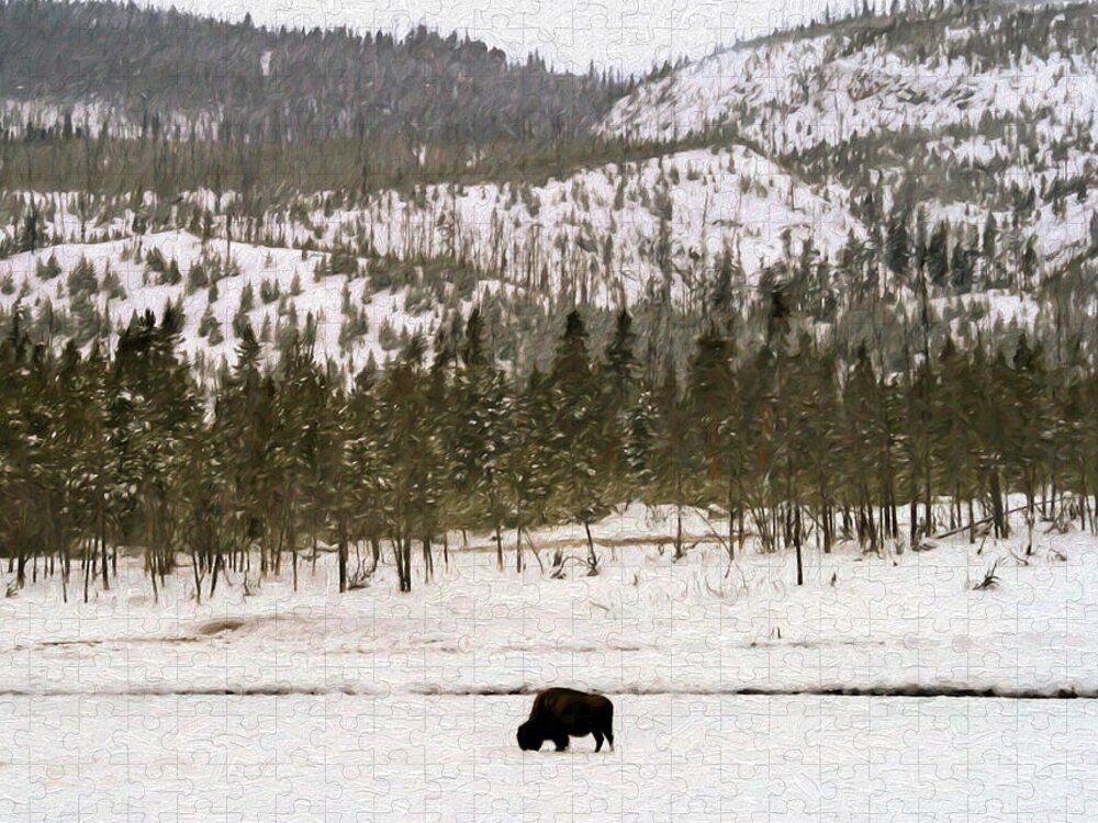 Yellowstone Jigsaw Puzzle featuring the photograph Lone Buffalo by Susan Rissi Tregoning