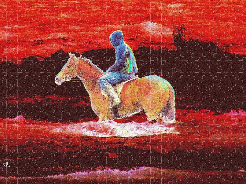 Horse Jigsaw Puzzle featuring the painting Lonely Rider by Cliff Wilson