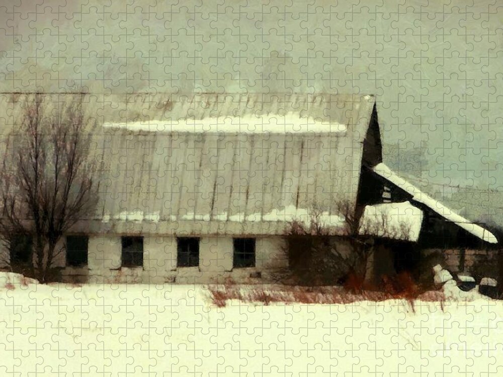 Barn Jigsaw Puzzle featuring the photograph Long cold Winter - Winter Barn by Janine Riley