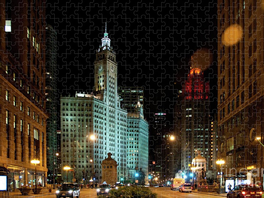 Chicago Jigsaw Puzzle featuring the photograph Looking North on Michigan Avenue at Wrigley Building by David Levin