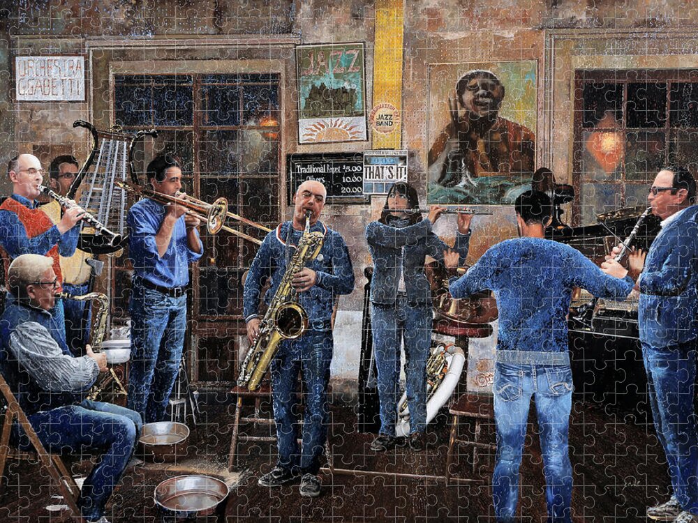 Orchestra Jigsaw Puzzle featuring the painting L'orchestra by Guido Borelli