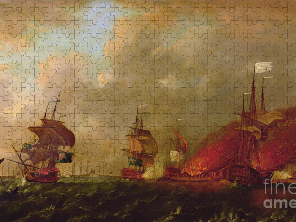 Lord Jigsaw Puzzle featuring the painting Lord Howe and the Comte dEstaing off Rhode Island by Robert Wilkins