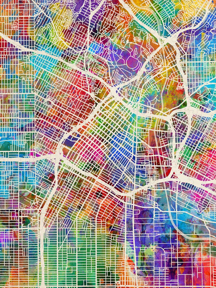 Los Angeles Jigsaw Puzzle featuring the digital art Los Angeles City Street Map by Michael Tompsett
