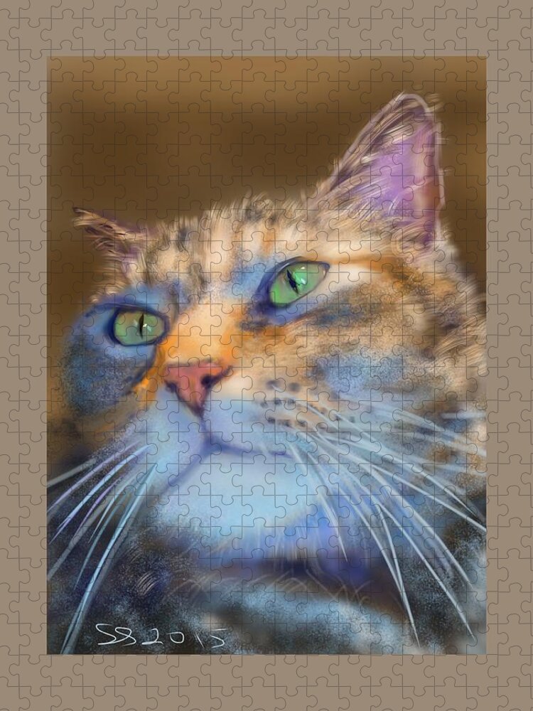 Cat Jigsaw Puzzle featuring the painting LouAnne by Susan Sarabasha