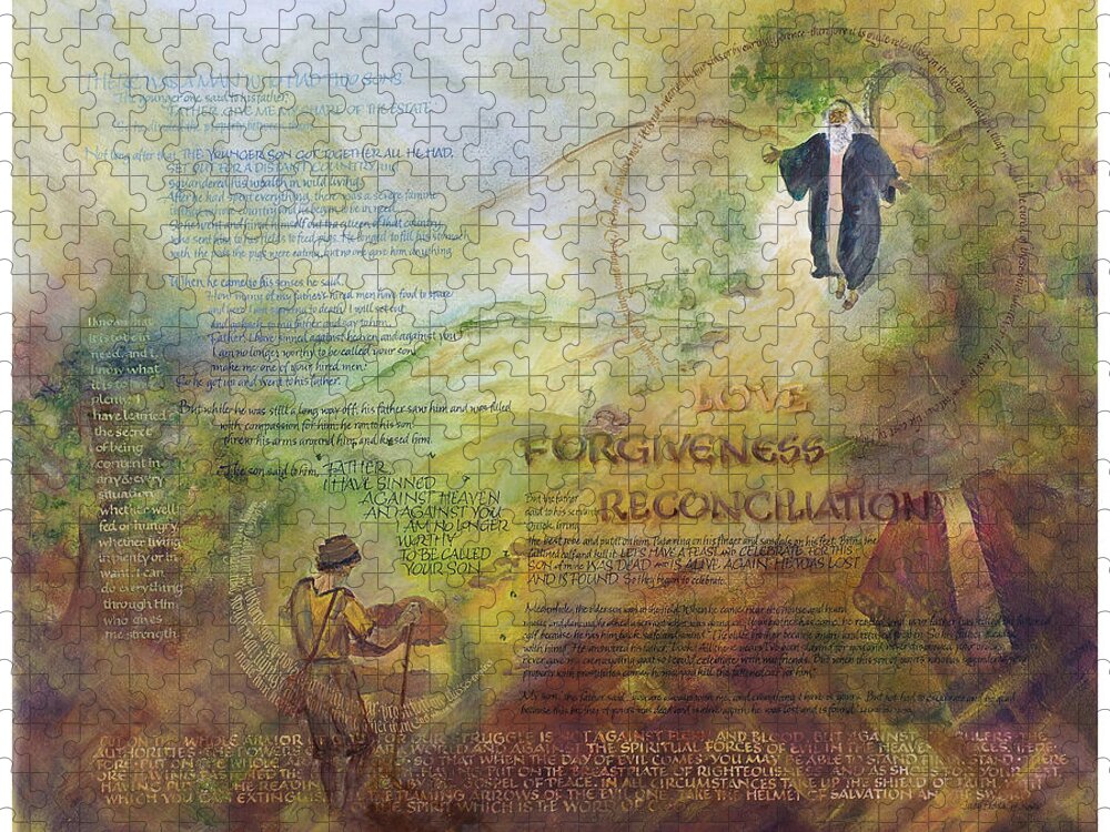 Ephesians 6 Jigsaw Puzzle featuring the painting Love Forgiveness Reconciliation by Judy Dodds
