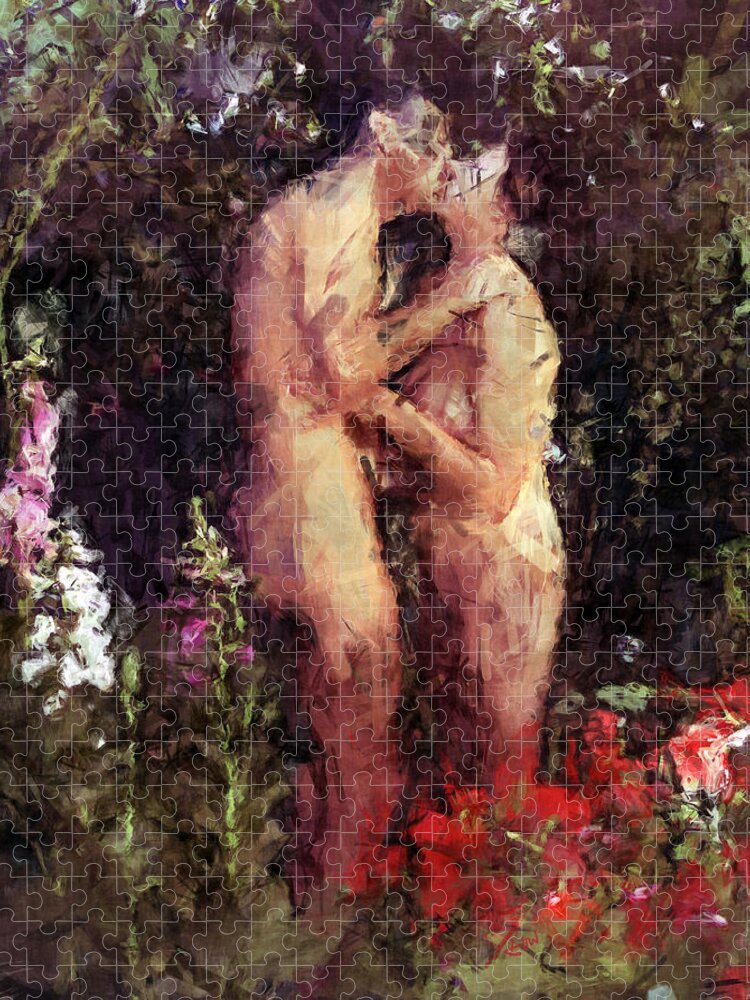 Nude Jigsaw Puzzle featuring the photograph Love Me In The Garden by Kurt Van Wagner