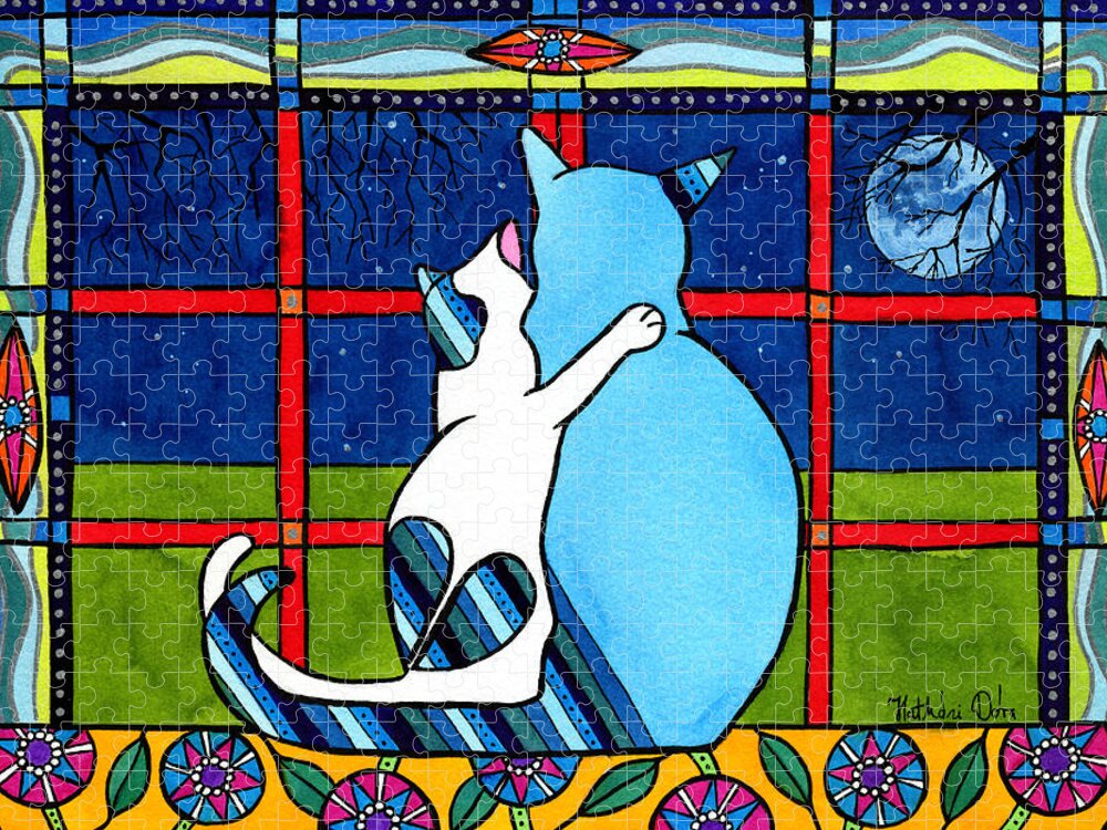 Cat Jigsaw Puzzle featuring the painting Love You Mom by Dora Hathazi Mendes