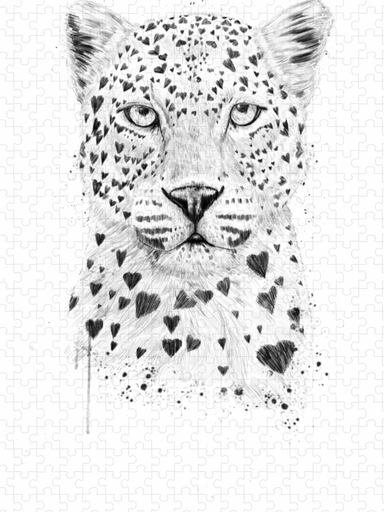 Leopard Jigsaw Puzzle featuring the drawing Lovely leopard by Balazs Solti