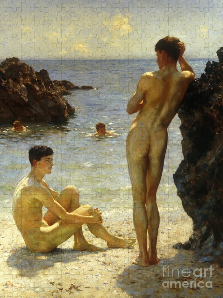 Nudes Jigsaw Puzzle featuring the painting Lovers of the Sun by Henry Scott Tuke
