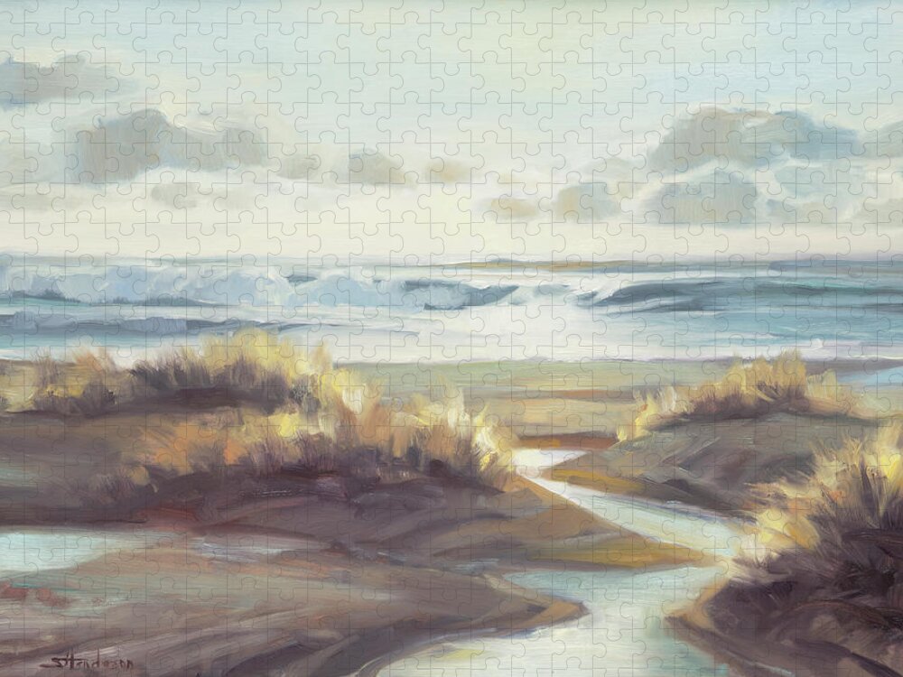 Ocean Jigsaw Puzzle featuring the painting Low Tide by Steve Henderson