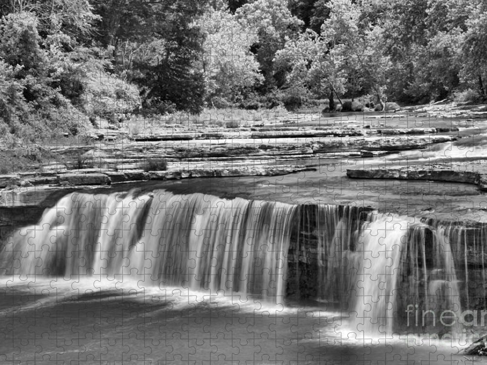 Cataract Falls Jigsaw Puzzle featuring the photograph Lower Cataract Falls Cascades Black And White by Adam Jewell