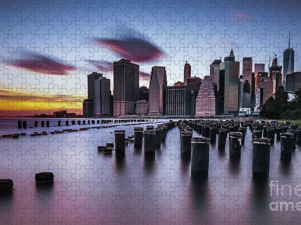 New York City Jigsaw Puzzle featuring the photograph Lower Manhattan Purple Sunset by Alissa Beth Photography