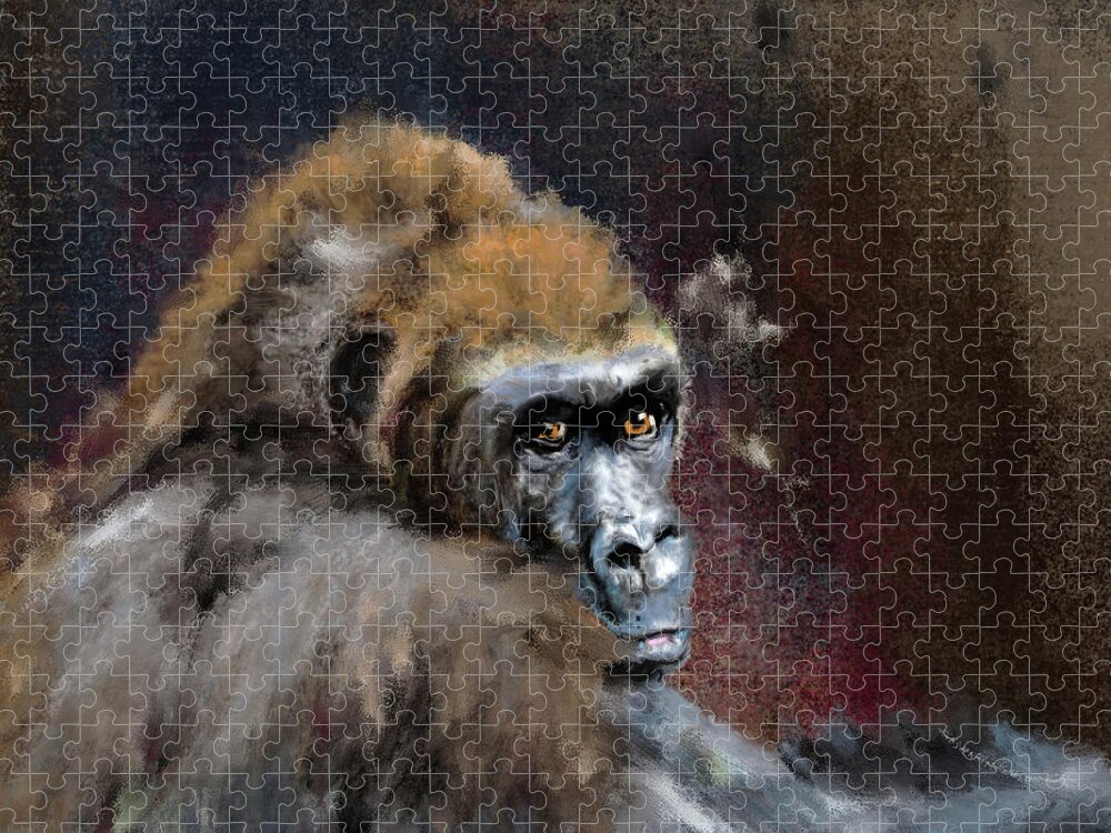 Gorilla Jigsaw Puzzle featuring the painting Lowland Gorilla by Mandy Tabatt