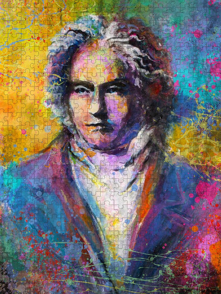 Ludwig Van Beethoven Jigsaw Puzzle featuring the painting Ludwig Van Beethoven portrait Musical Pop Art painting print by Svetlana Novikova
