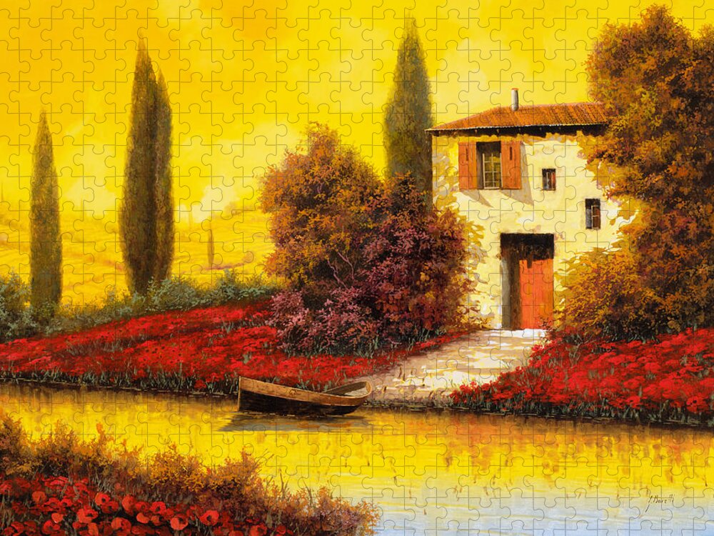 Landscape Jigsaw Puzzle featuring the painting Tanti Papaveri Lungo Il Fiume by Guido Borelli