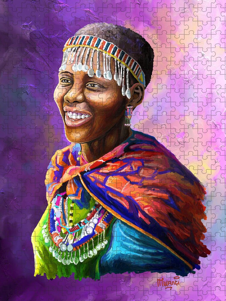 People Jigsaw Puzzle featuring the painting Maasai Girl by Anthony Mwangi