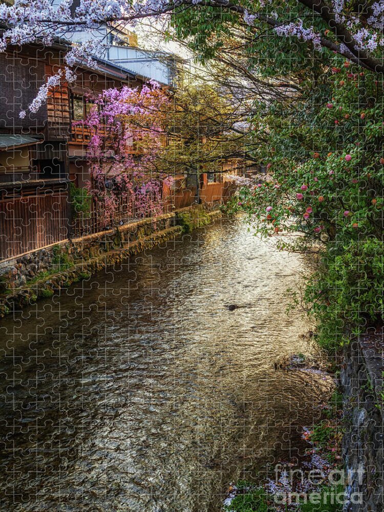 Gion Jigsaw Puzzle featuring the photograph Machiya townhouses on the Shirakawa River II by Karen Jorstad