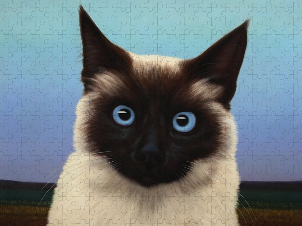 Cat Siamese Siamese Cat Siamese Kitten Kitten Kitty Machka Chat Pet Blue Eyes Pussy James W Johnson Jigsaw Puzzle featuring the painting Machka 2001 by James W Johnson