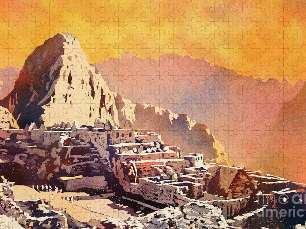 Archaeological Site Jigsaw Puzzle featuring the painting Machu Picchu Sunset by Ryan Fox