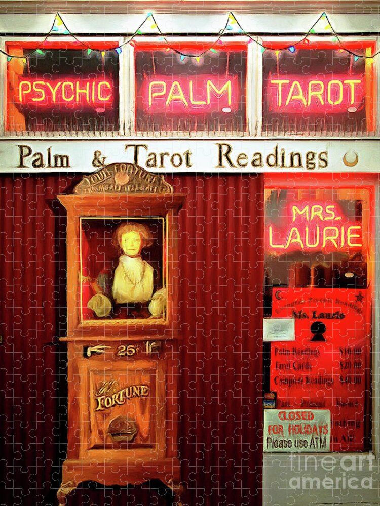 Wingsdomain Jigsaw Puzzle featuring the photograph Madame Lauries Psychic Palm Tarot Fortune Be Told Closed For Holiday Please Use ATM circa 2016 v2 by Wingsdomain Art and Photography