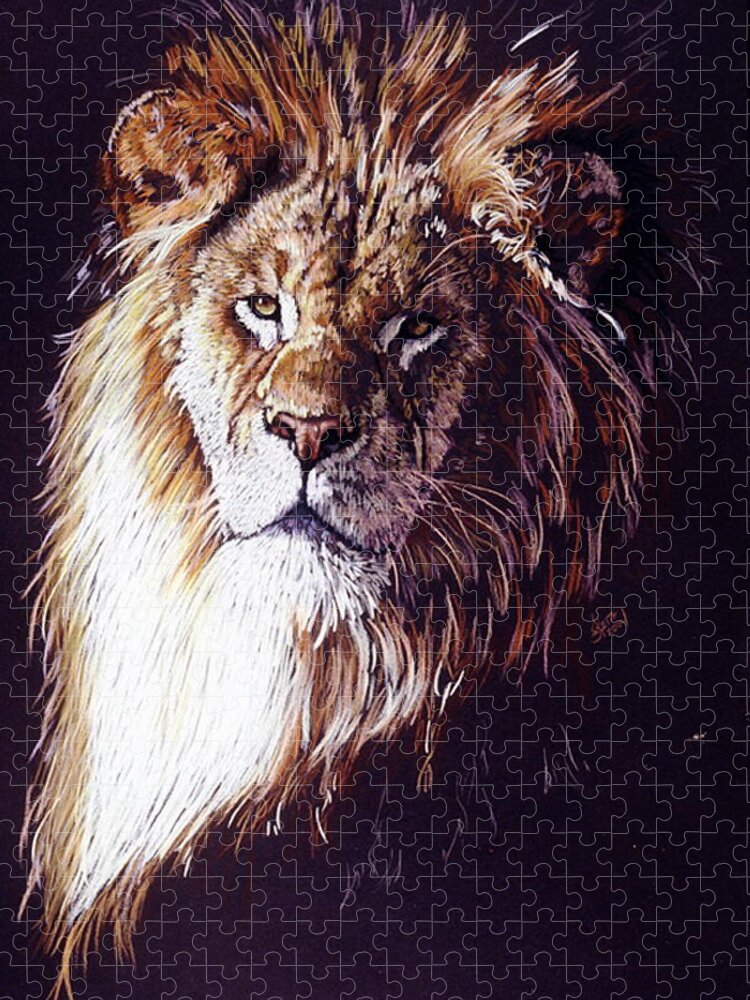 Lion Jigsaw Puzzle featuring the drawing Maestro by Barbara Keith