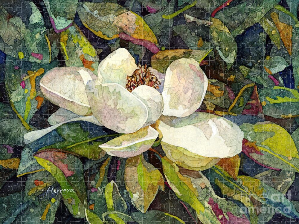 Magnolia Jigsaw Puzzle featuring the painting Magnolia Blossom by Hailey E Herrera