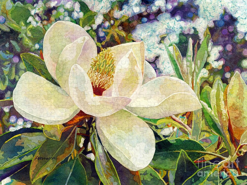Magnolia Jigsaw Puzzle featuring the painting Magnolia Melody by Hailey E Herrera