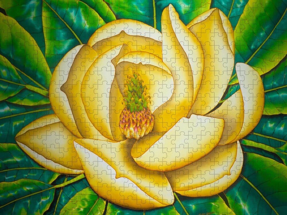 Magnolia Virginiana Jigsaw Puzzle featuring the painting Magnolia Virginiana by Daniel Jean-Baptiste