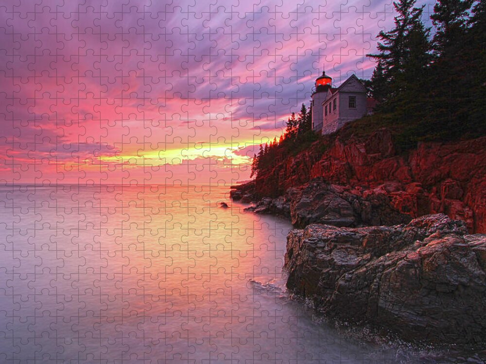 Acadia National Park Jigsaw Puzzle featuring the photograph Maine Acadia National Park Bass Harbor Head Light by Juergen Roth