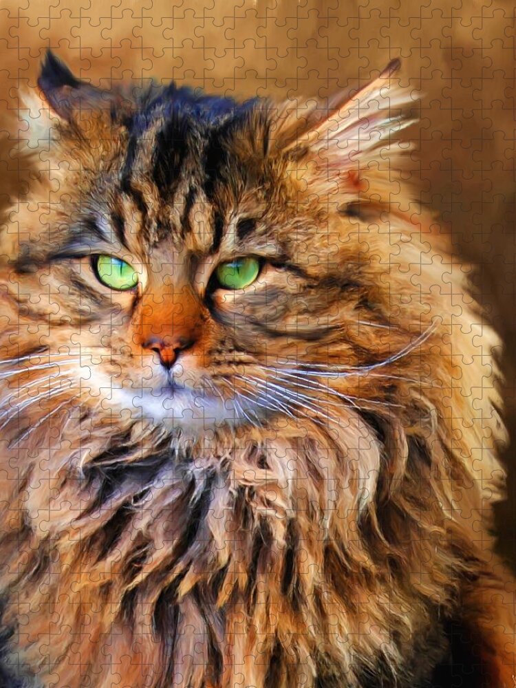 Maine Coon Jigsaw Puzzle featuring the painting Maine Coon Cat by Jai Johnson