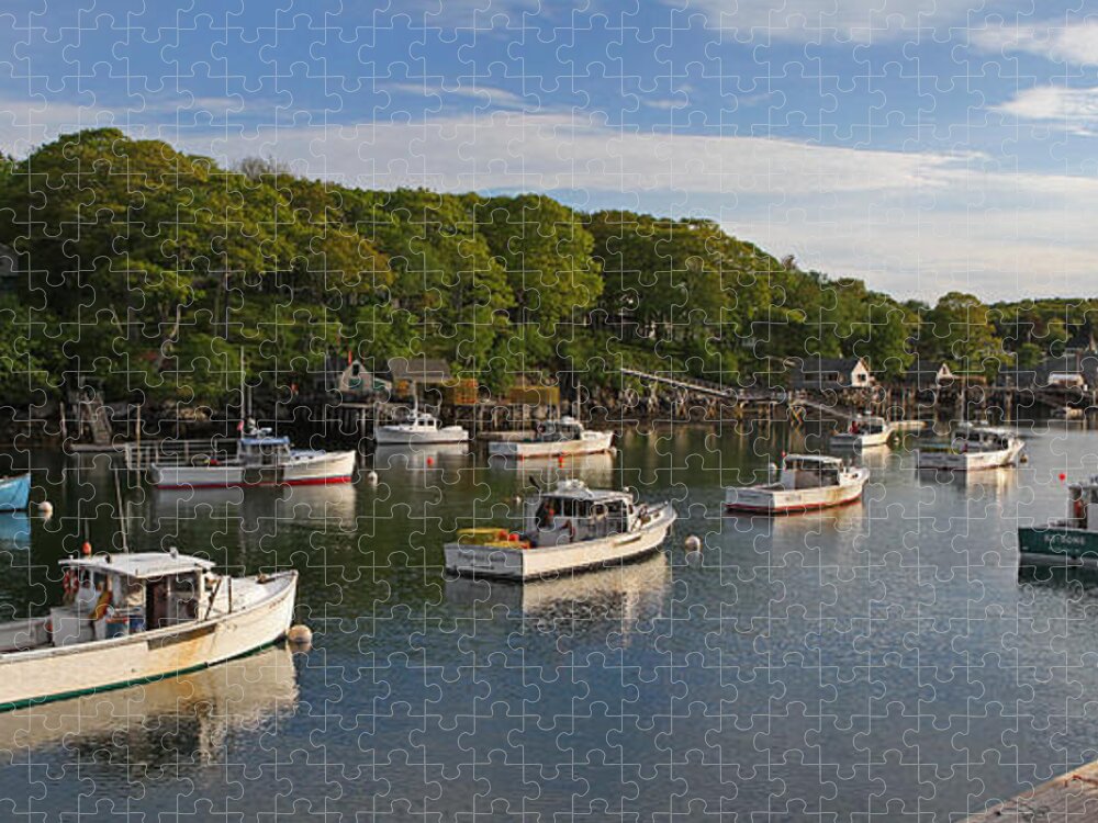 Panorama Photography Jigsaw Puzzle featuring the photograph Maine New Harbor Scenery by Juergen Roth