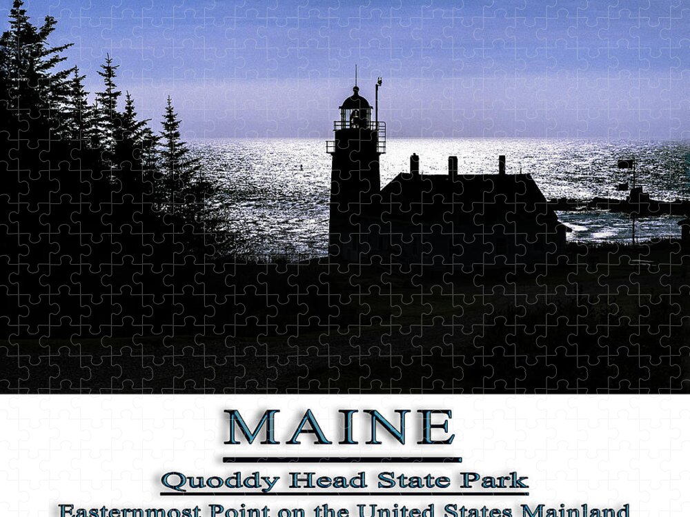 West Quoddy Head Lighthouse Jigsaw Puzzle featuring the photograph Maine West Quoddy Head Lighthouse Silhouetted by Marty Saccone