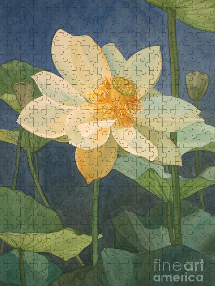 Flowers Jigsaw Puzzle featuring the painting Majestic Lotus by Jan Lawnikanis