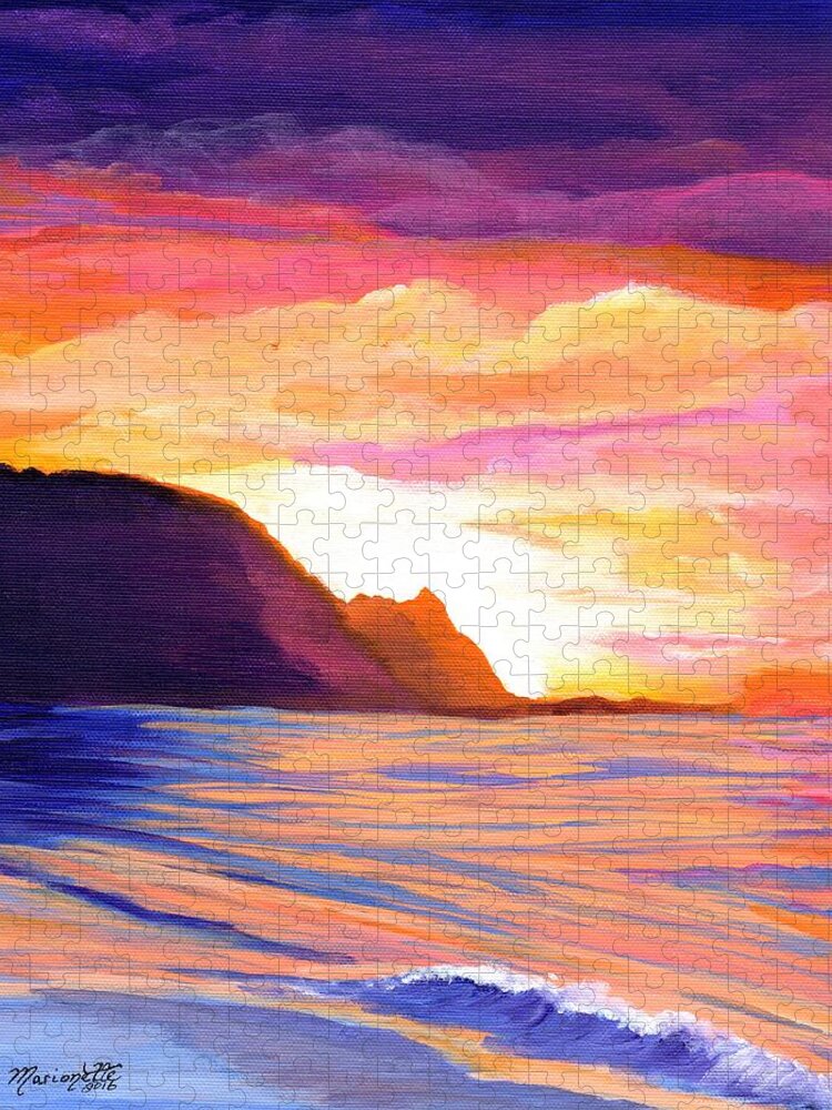 Kauai Jigsaw Puzzle featuring the painting Makana Sunset by Marionette Taboniar