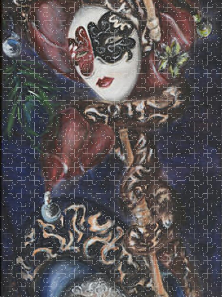 Venetian Masks Jigsaw Puzzle featuring the painting Making Faces Venetian by Nik Helbig