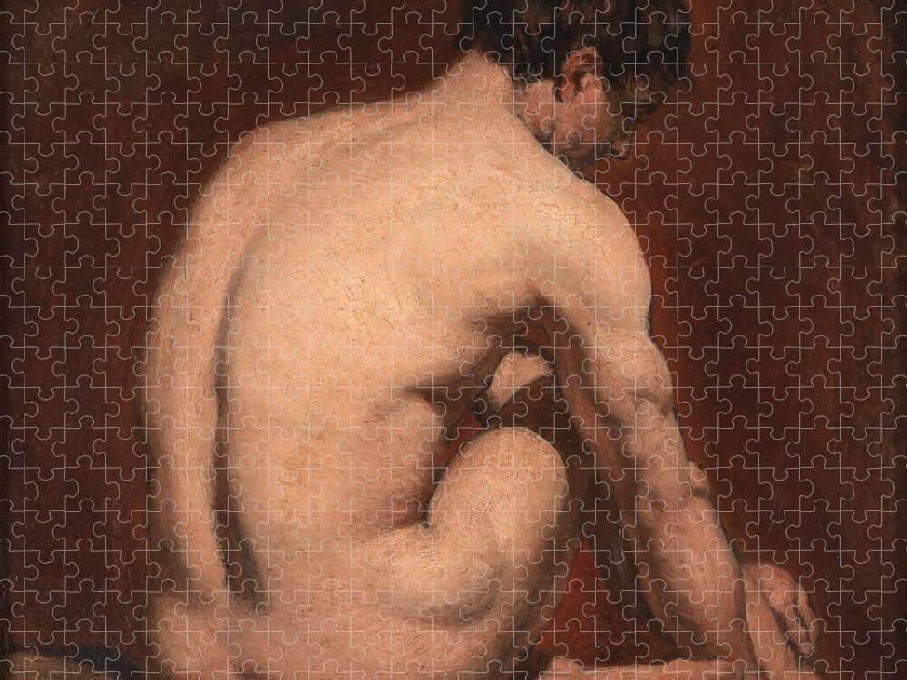  Nude Jigsaw Puzzle featuring the painting Male Nude from the Rear by William Etty