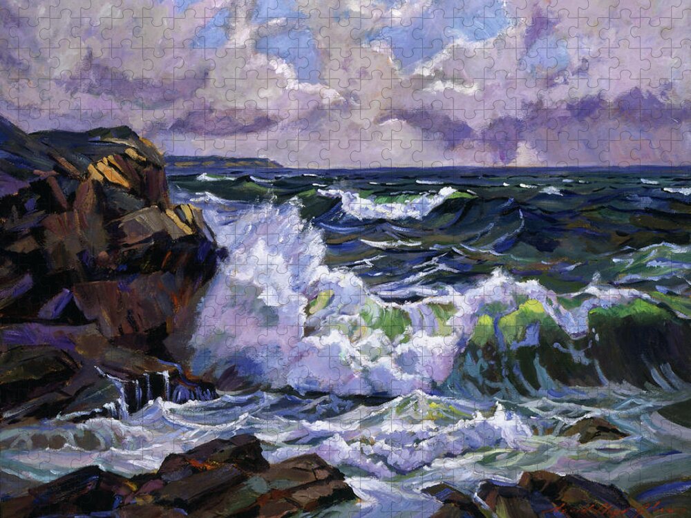Seascapes Jigsaw Puzzle featuring the painting Malibu Coast by David Lloyd Glover